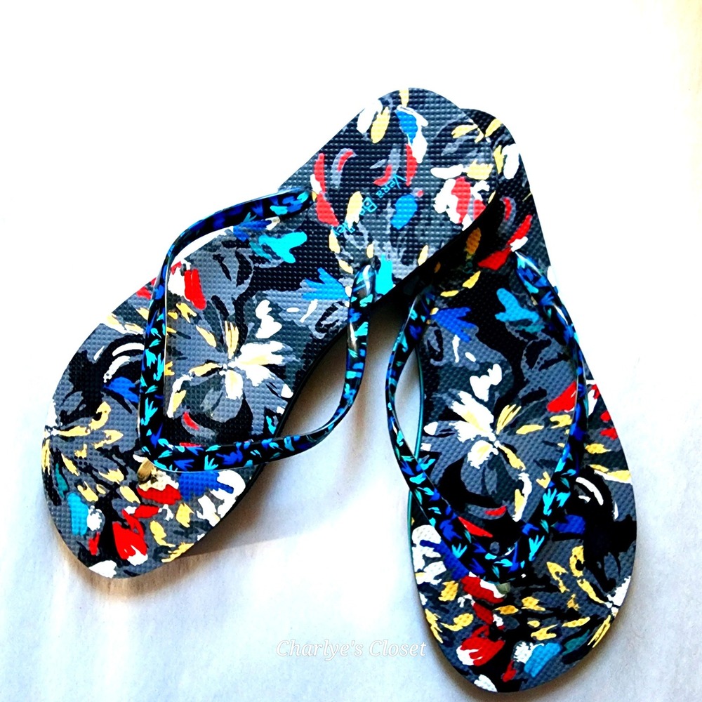 Vera Bradley Flip Flops 9-10 Vibrant Hawaiian Floral Splash Beach‎ Thong Sandals